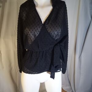 FAVLUX Black Long Sleeve Wrap Blouse
